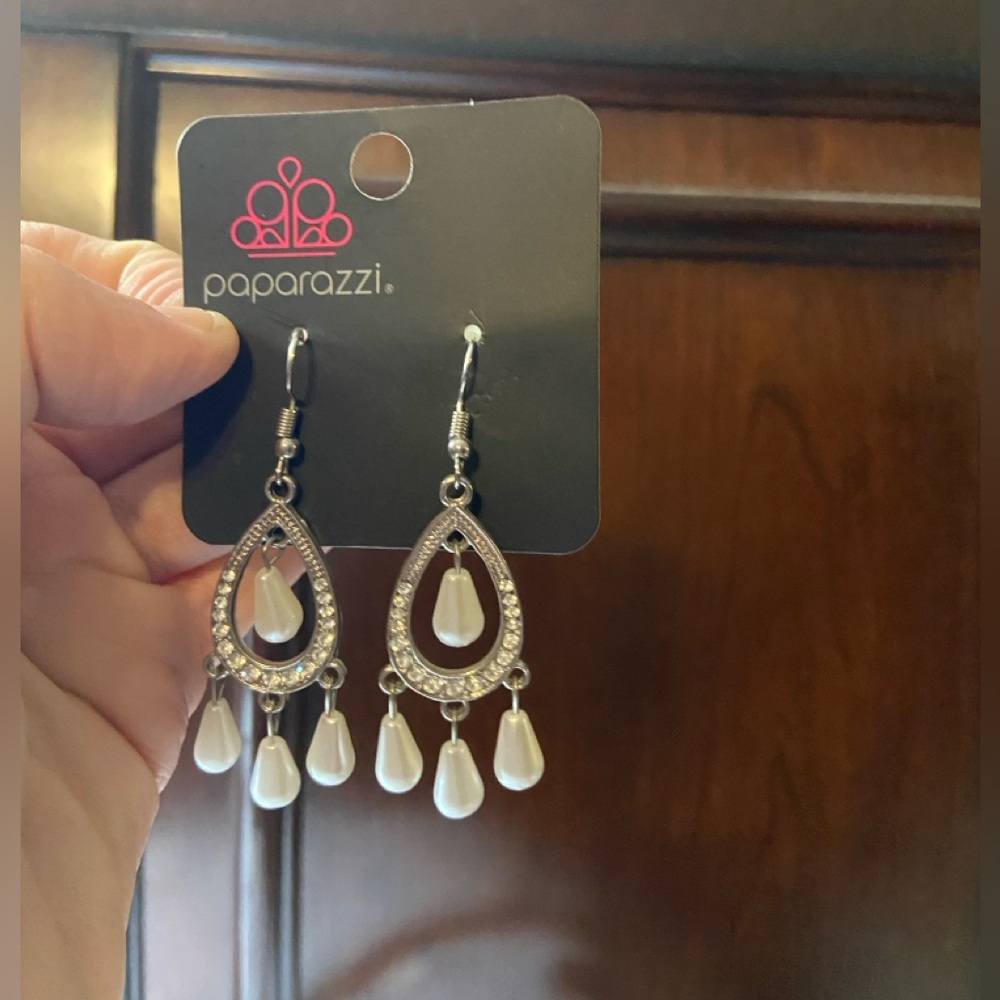 Faux Pearl Earrings Baroque style White and silver NWOT
